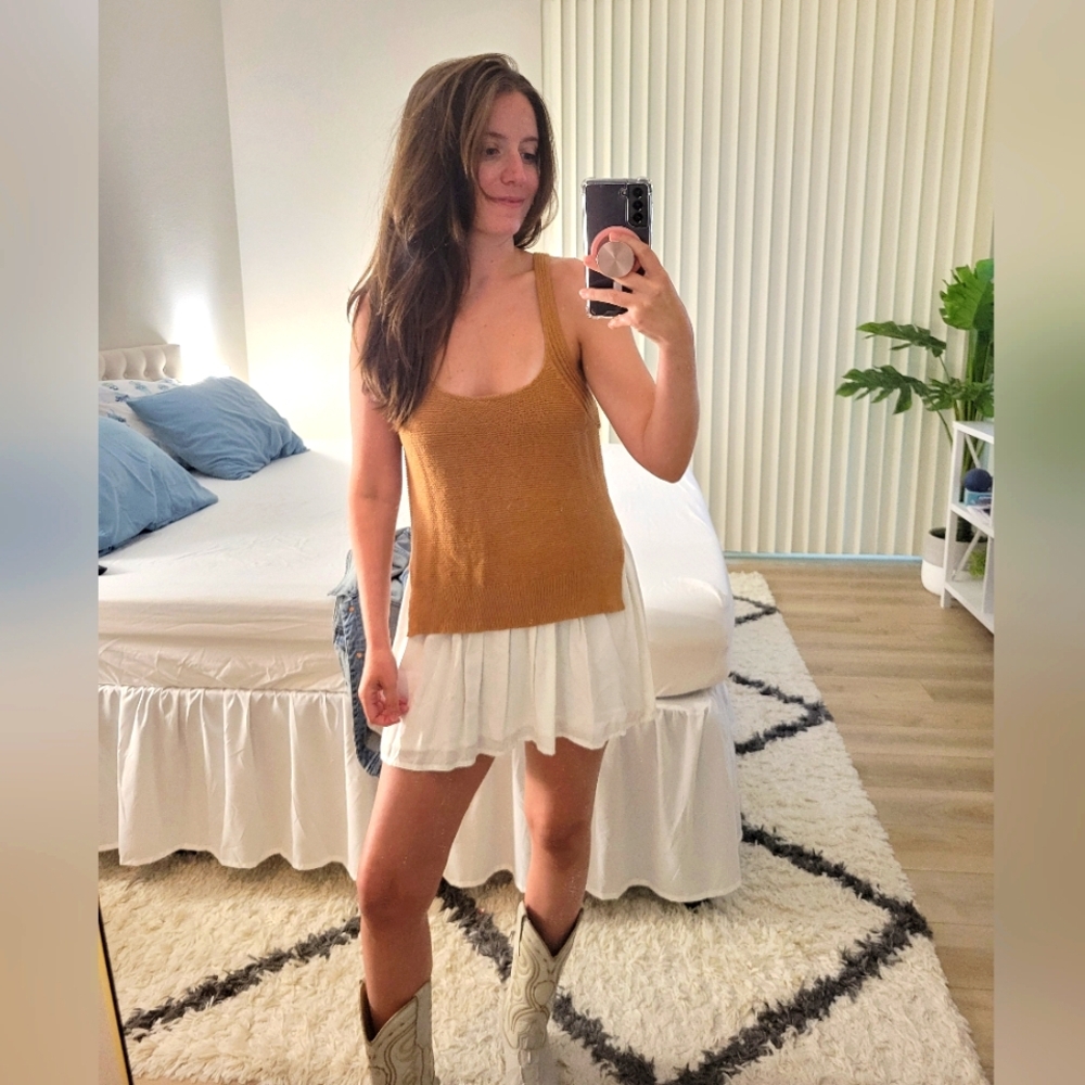 Altar'd State Tan Sleeveless Tunic Dress with White Underlay Skirt